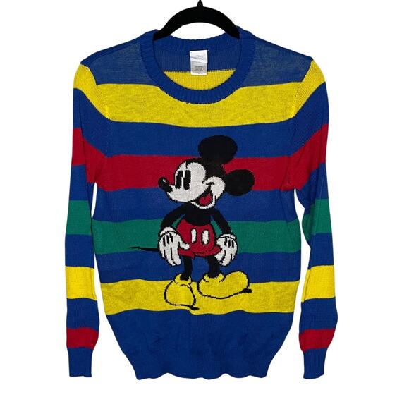 Boys Disney 100 Mickey Mouse Retro Look Striped Pullover Sweater | Size Large - Picture 3 of 6